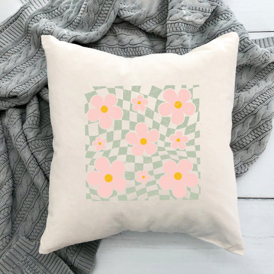 Wavy Checkered Flowers | Pillow Cover