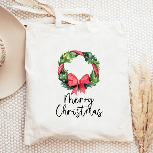 Bow Wrapped Wreath | Tote Bag