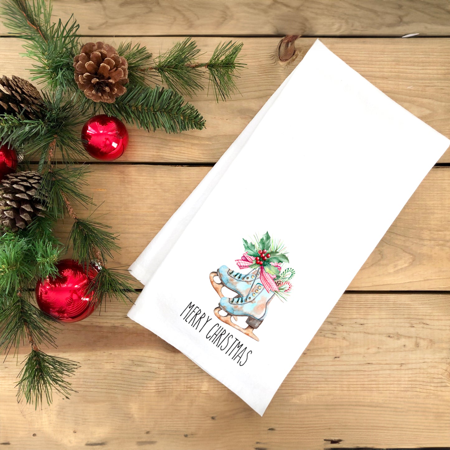 Merry Christmas Ice Skates | Tea Towel