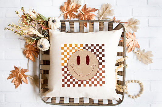 Fall Checkered Smiley | Pillow Cover