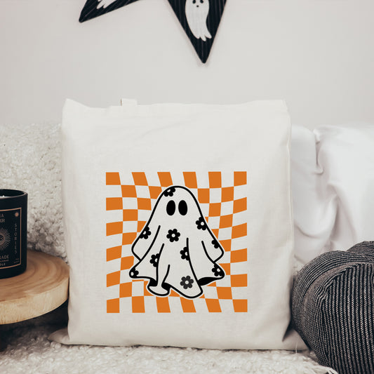 Checkered Flower Ghost | Tote Bag