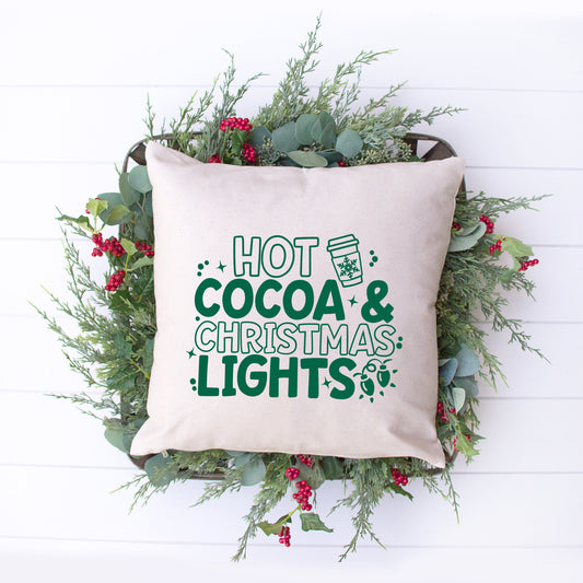 Hot Cocoa And Christmas Lights | Pillow Cover