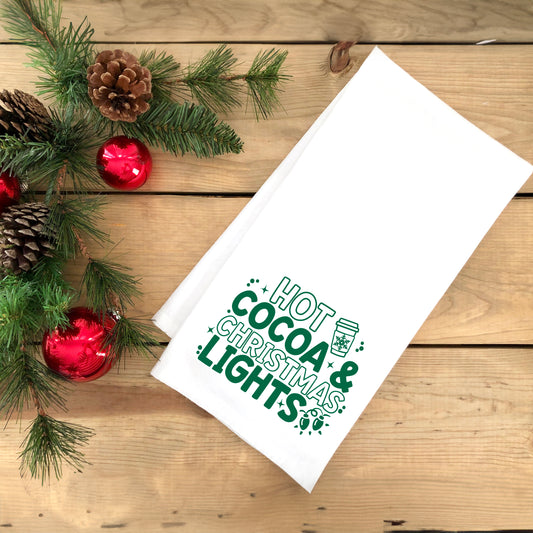 Hot Cocoa And Christmas Lights | Tea Towel