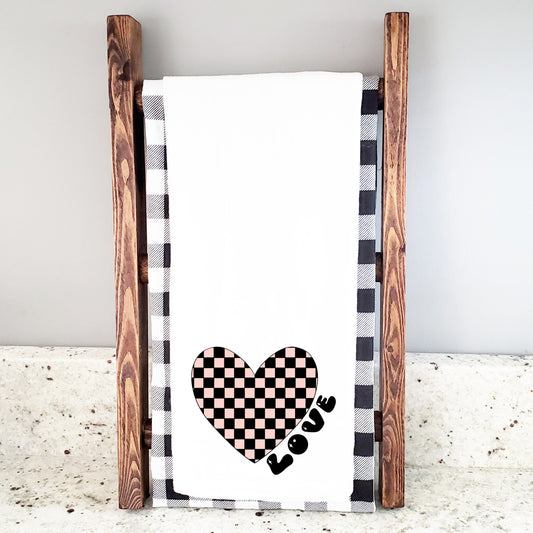 Checkered Heart Black | Tea Towel