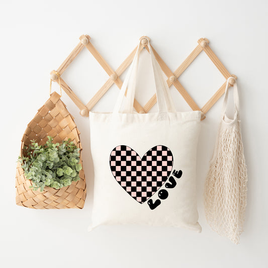 Checkered Heart Black | Tote Bag