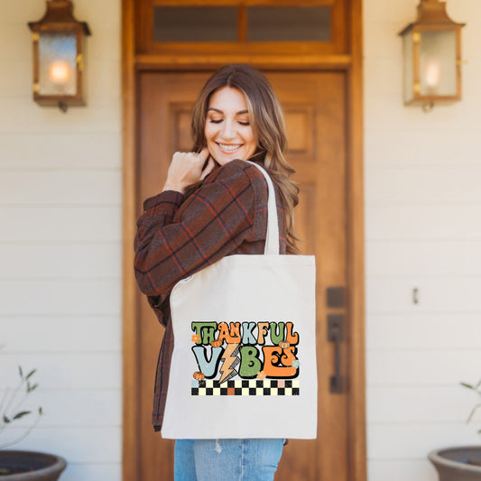 Thankful Vibes Checkered | Tote Bag