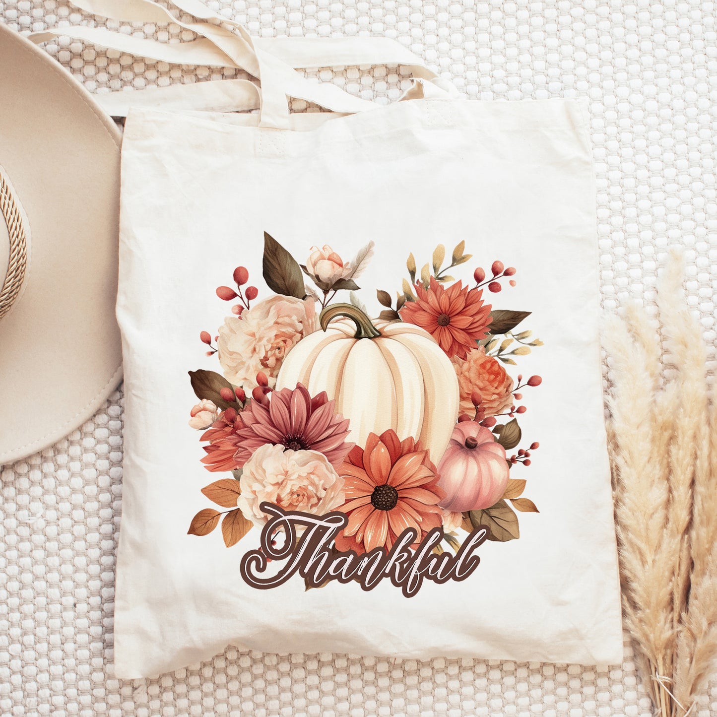 Thankful Pumpkin Floral | Tote Bag