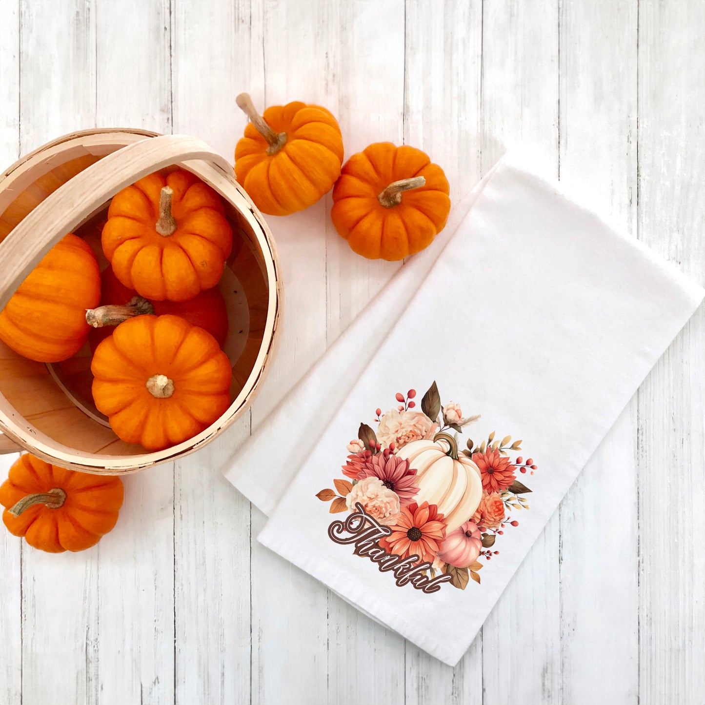 Thankful Pumpkin Floral | Tea Towel