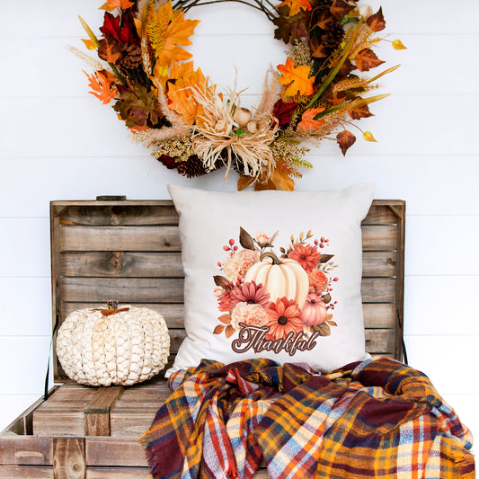 Thankful Pumpkin Floral | Pillow Cover