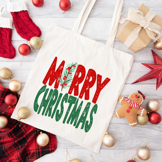 Red And Green Merry Christmas | Tote Bag