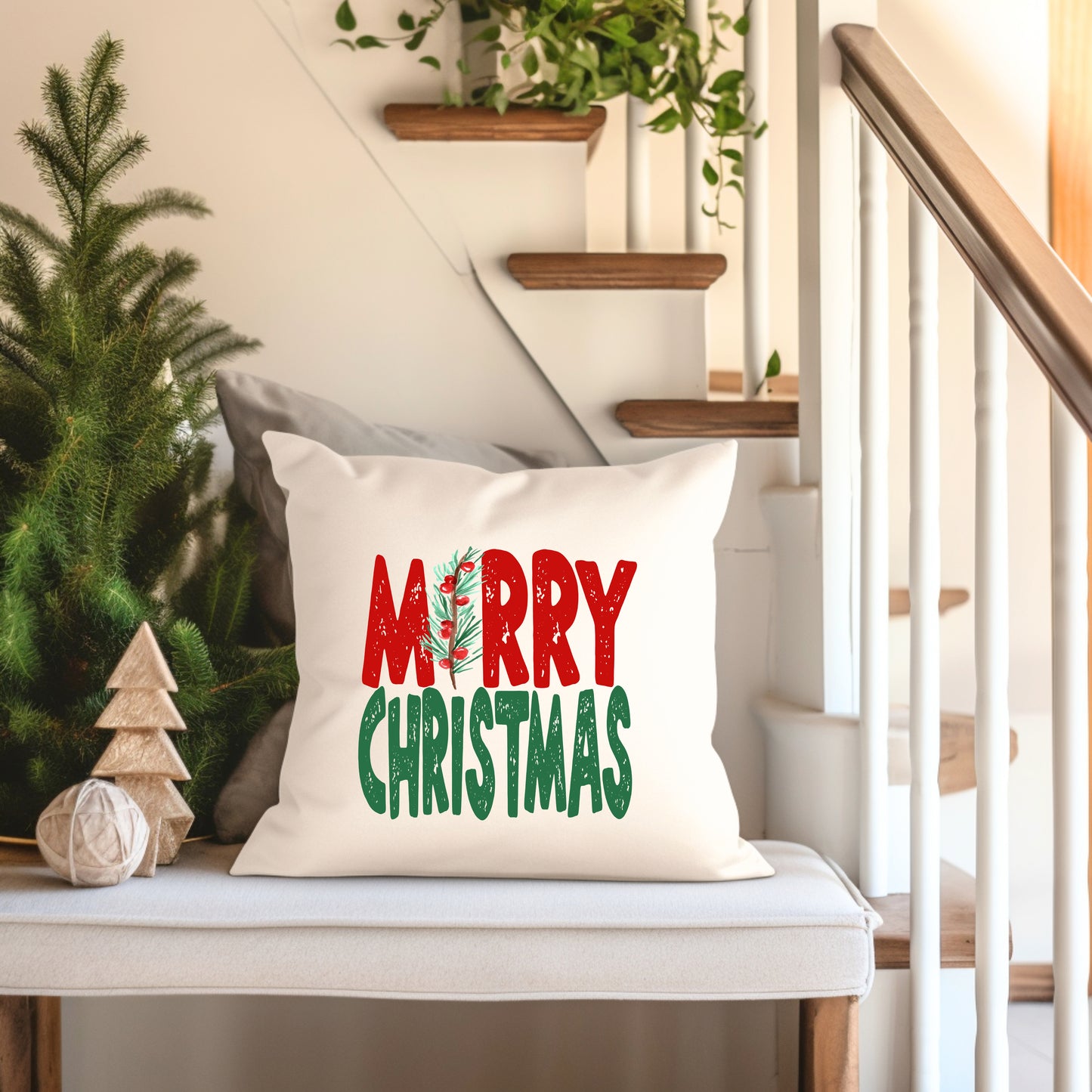 Red And Green Merry Christmas | Pillow Cover