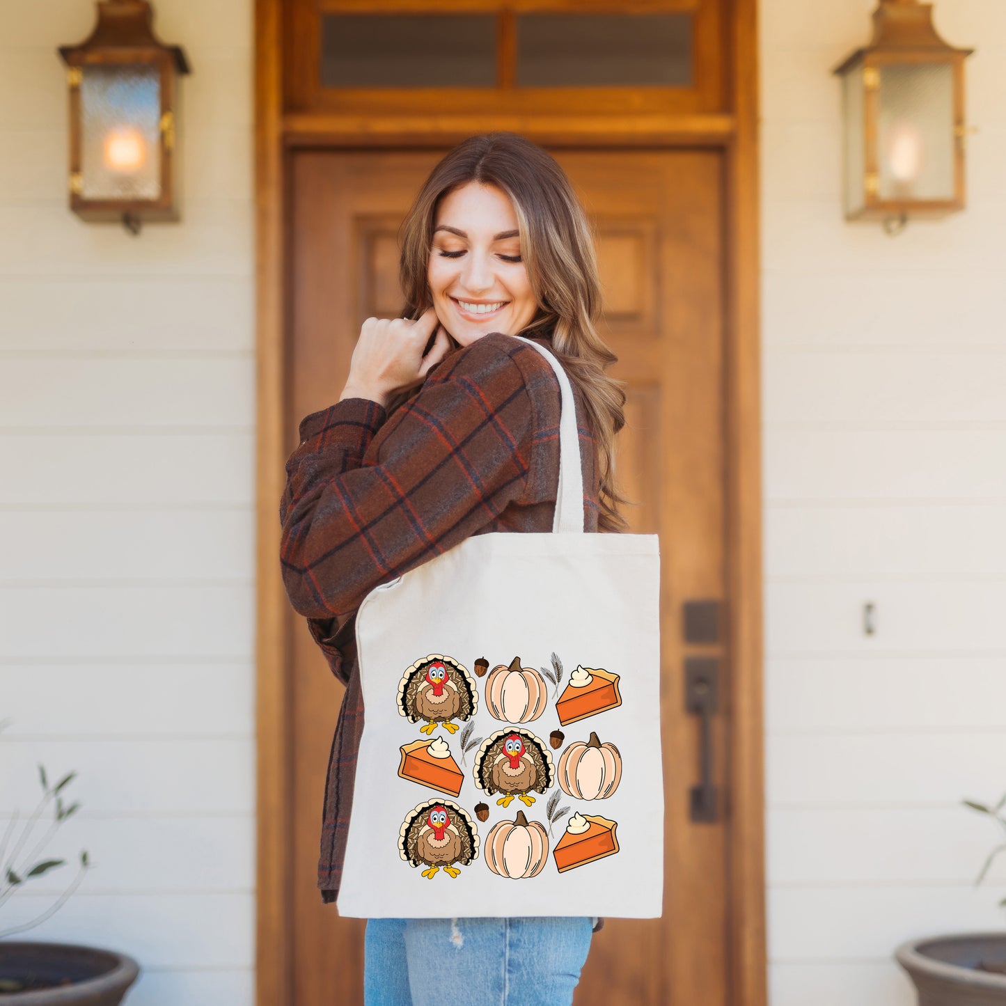 Turkey Pumpkin Pie Grid | Tote Bag