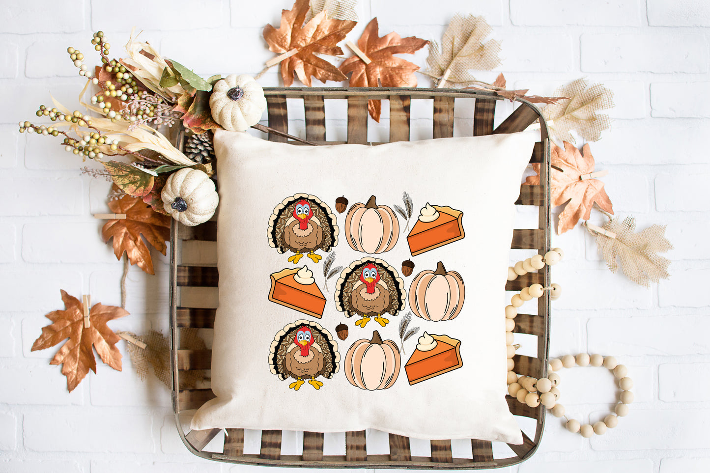 Turkey Pumpkin Pie Grid | Pillow Cover