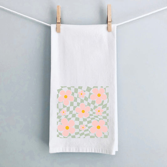 Wavy Checkered Flowers | Tea Towel