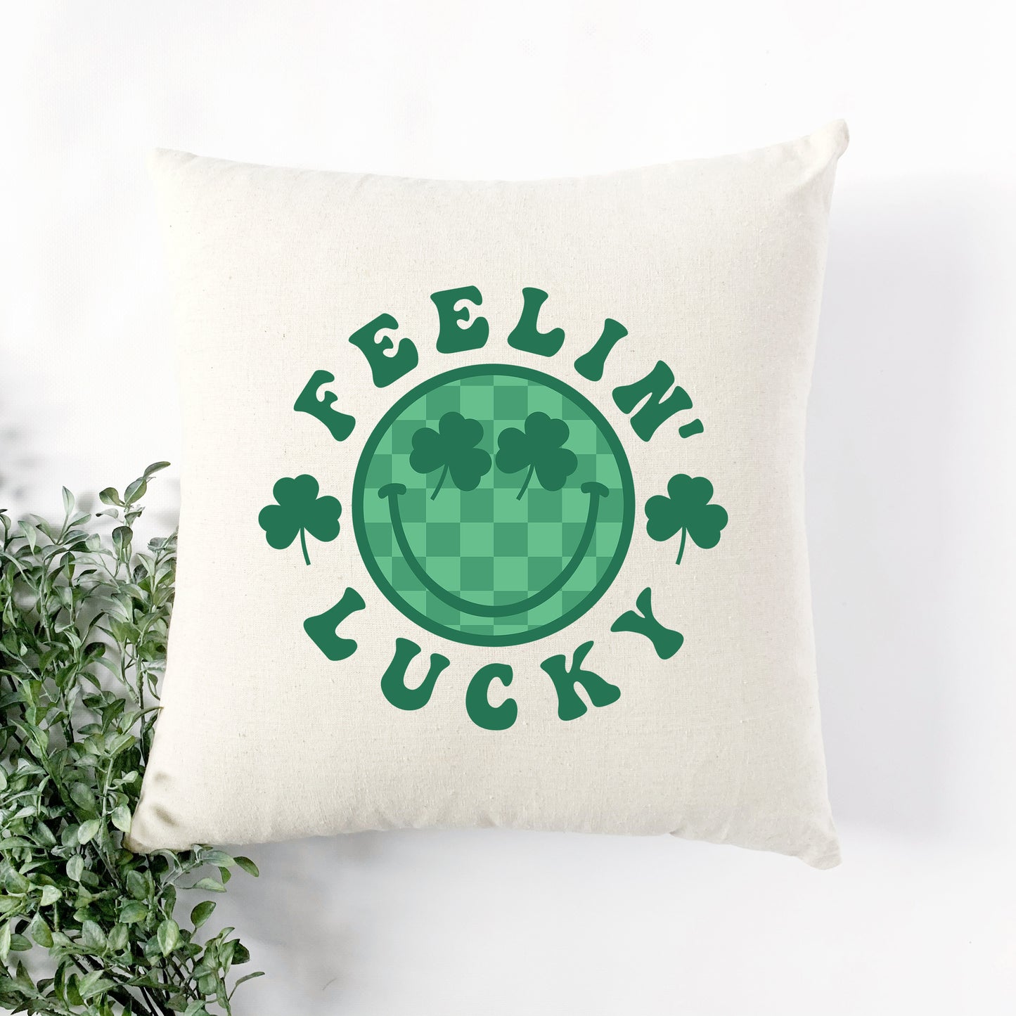 Feelin Lucky Checkered Smiley Face | Pillow Cover
