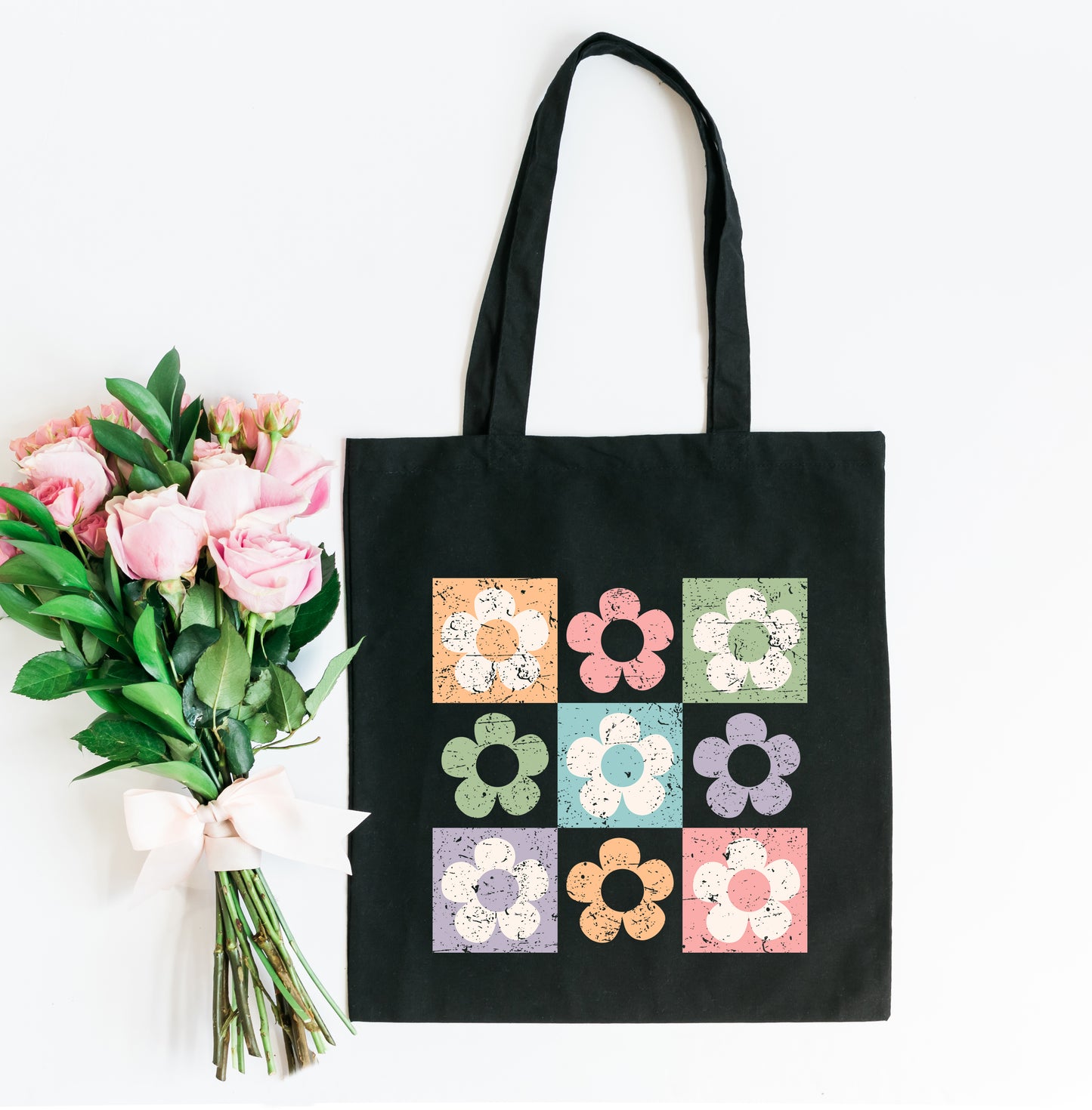 Checkered Flowers | Tote Bag