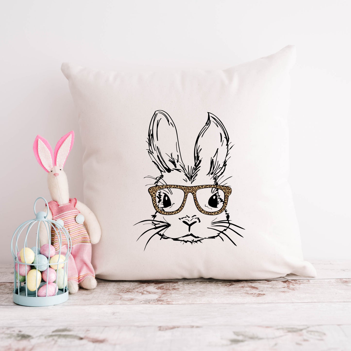 Bunny With Leopard Glasses | Pillow Cover