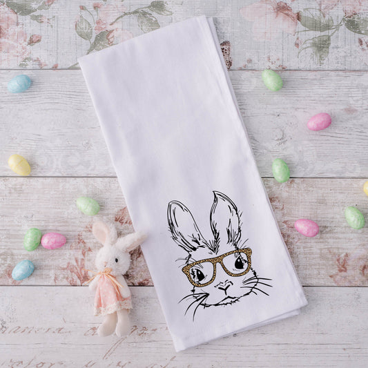 Bunny With Leopard Glasses | Tea Towel