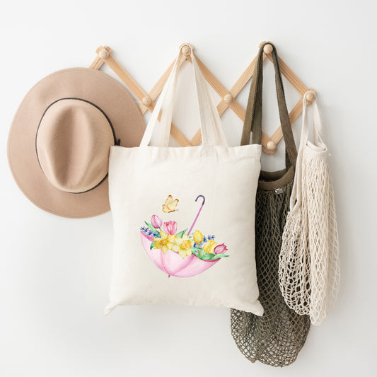 Flowers In Umbrella | Tote Bag