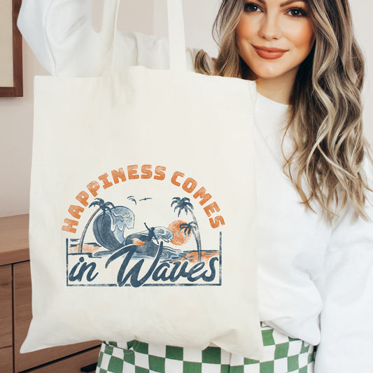 Happiness Comes In Waves Colorful | Tote Bag