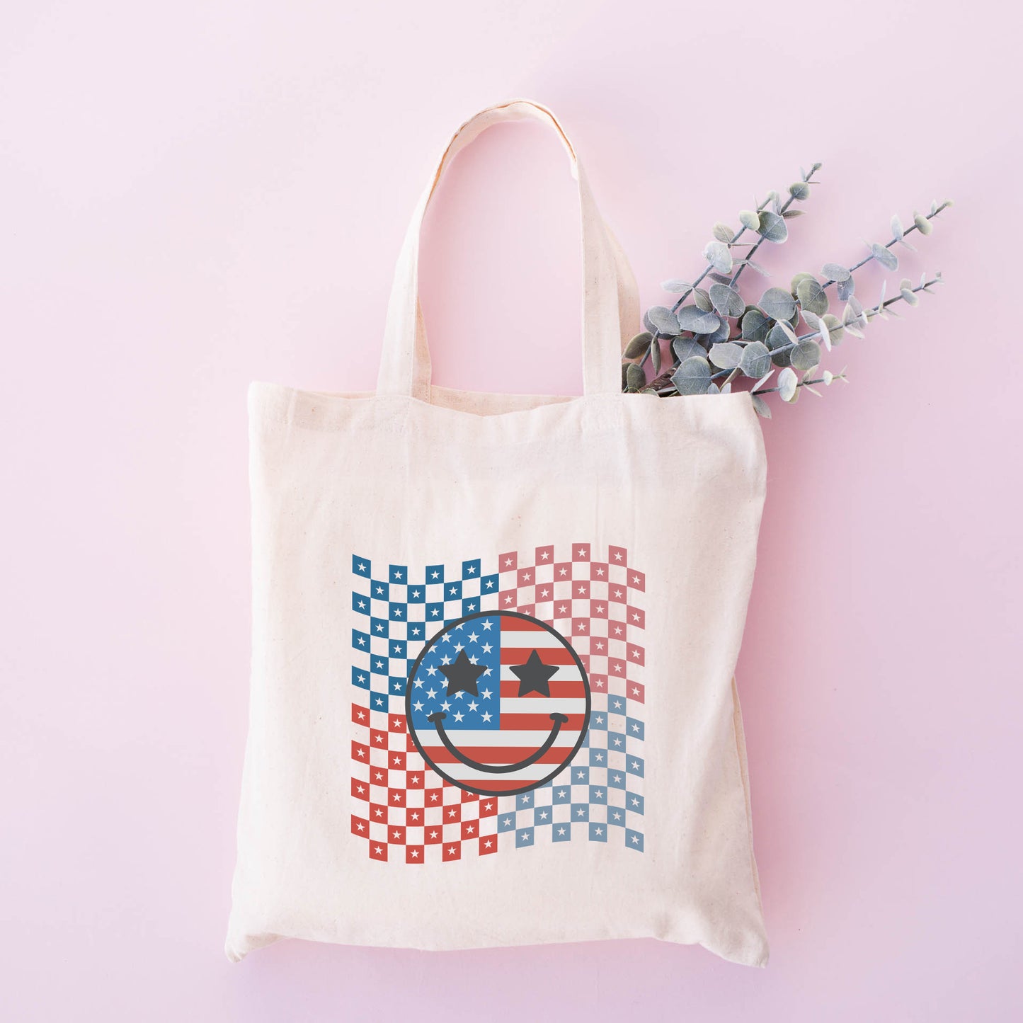 Checkered Patriotic Smiley Face | Tote Bag