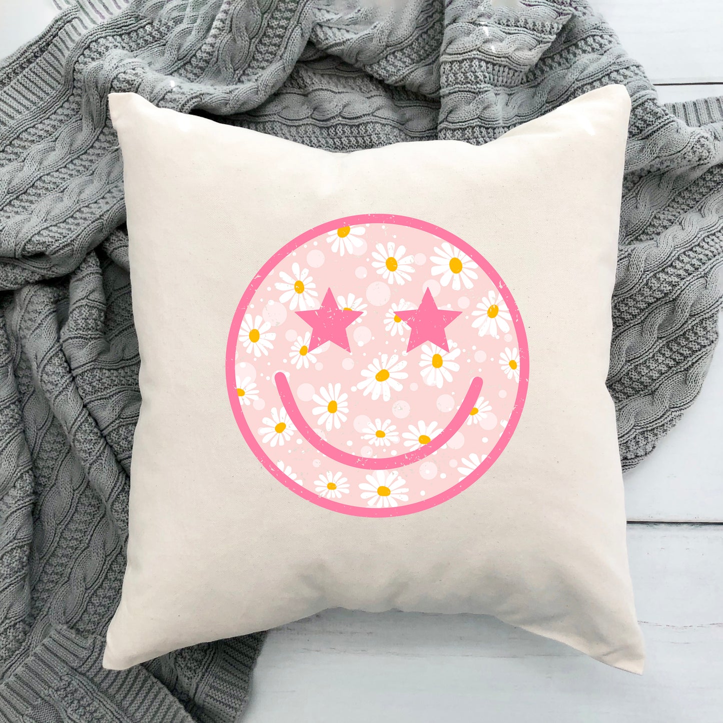 Floral Smiley Face | Pillow Cover