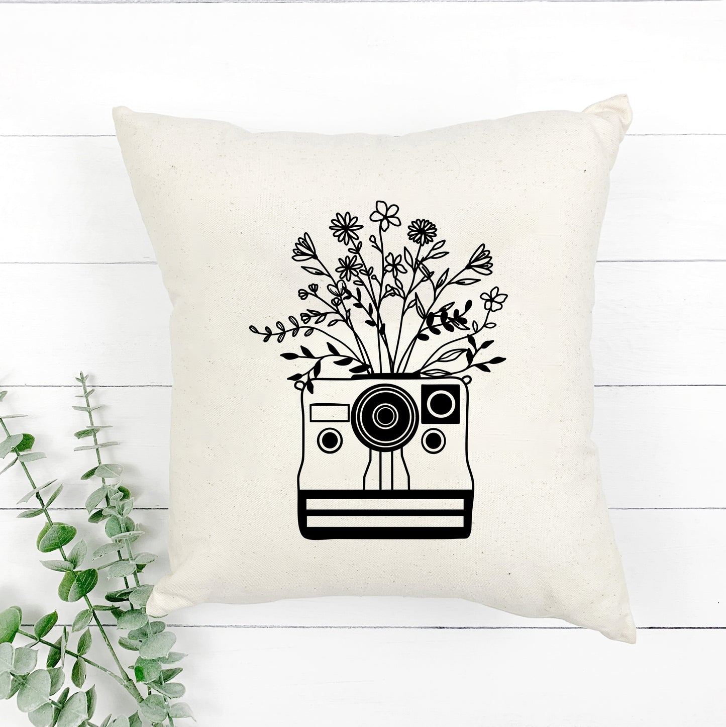 Camera And Wildflowers | Pillow Cover
