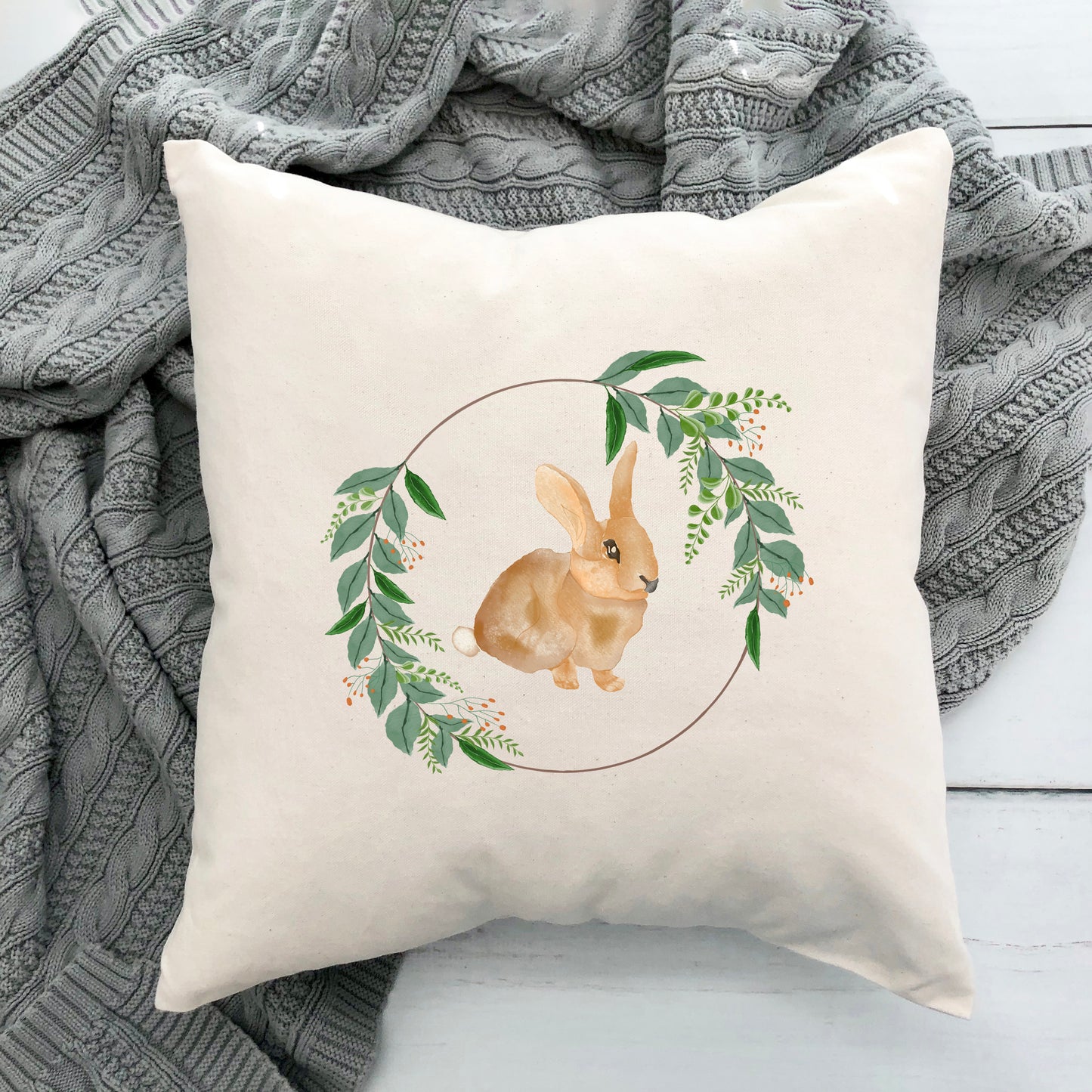 Easter Bunny Floral Frame | Pillow Cover