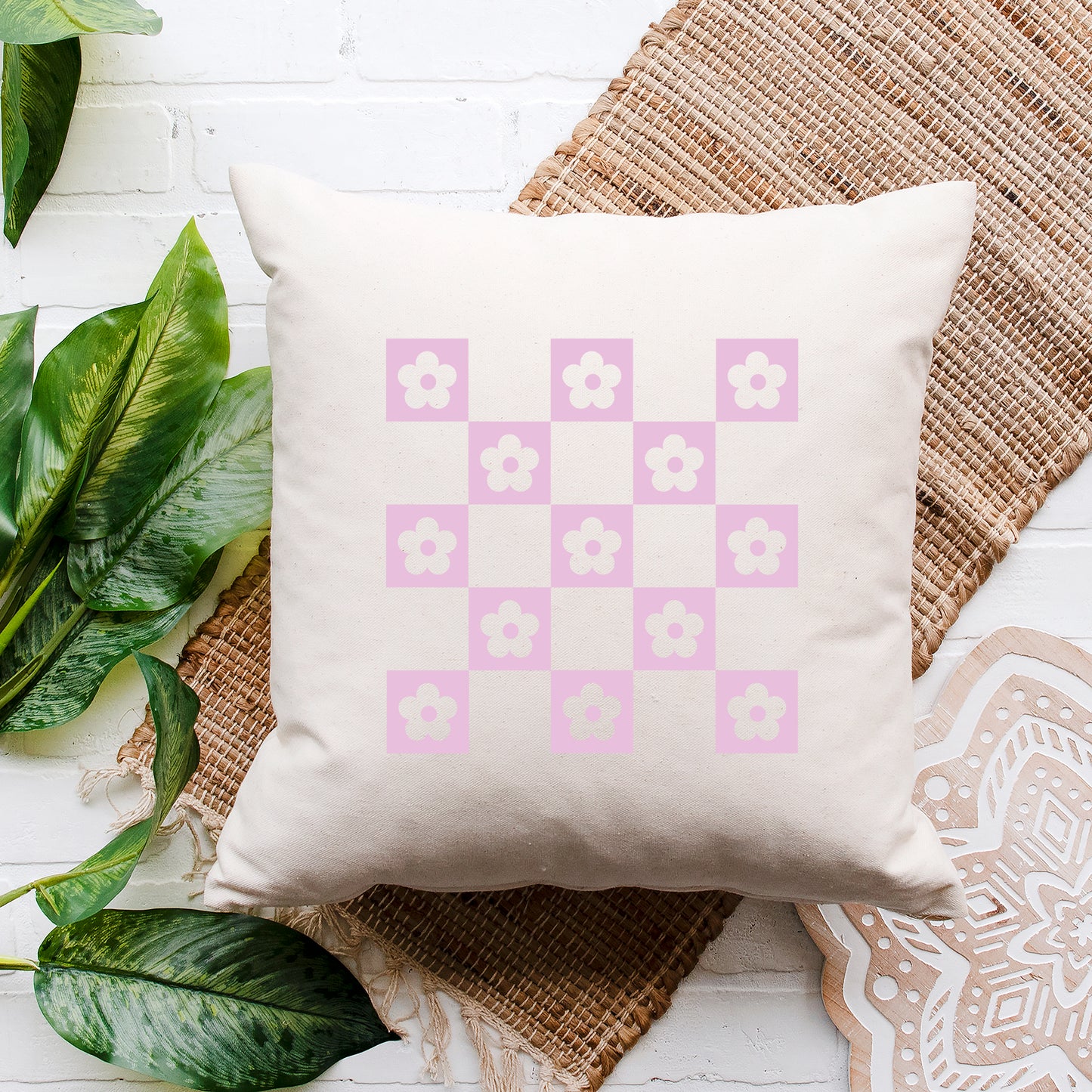 Purple Checkered Flowers | Pillow Cover