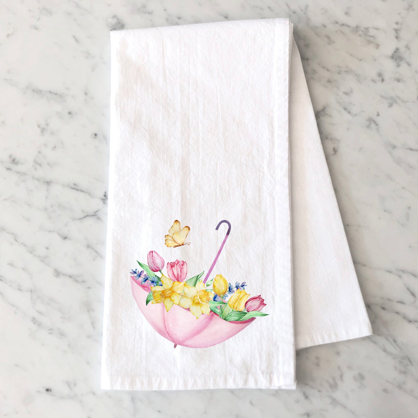 Flowers In Umbrella | Tea Towel