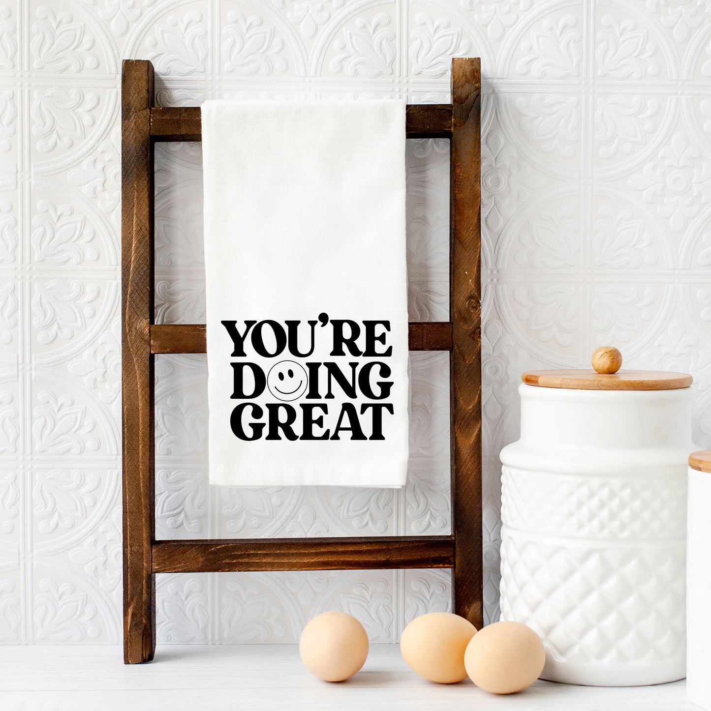 You're Doing Great Smiley Face | Tea Towel