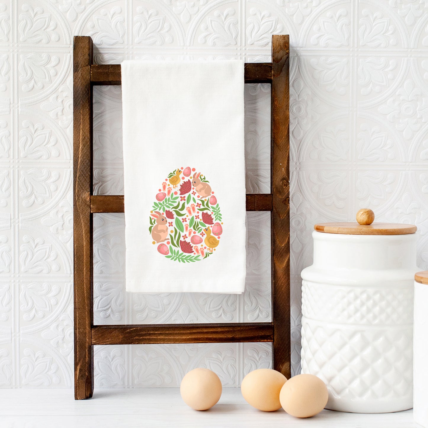 Easter Egg Flowers Bunnies | Tea Towel