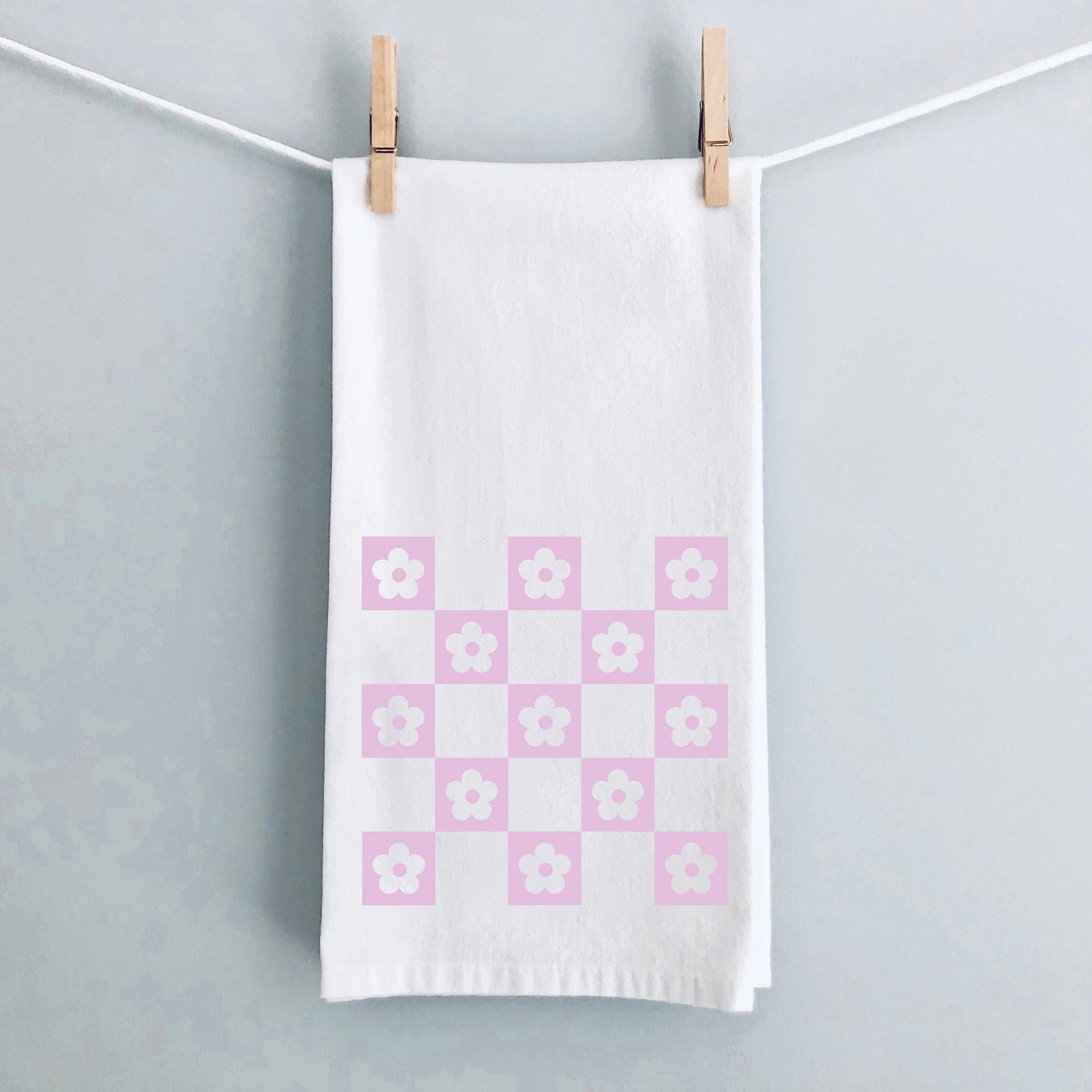 Purple Checkered Flowers | Tea Towel