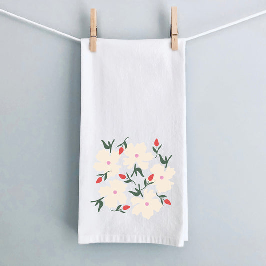 Pink Flowers And Buds | Tea Towel