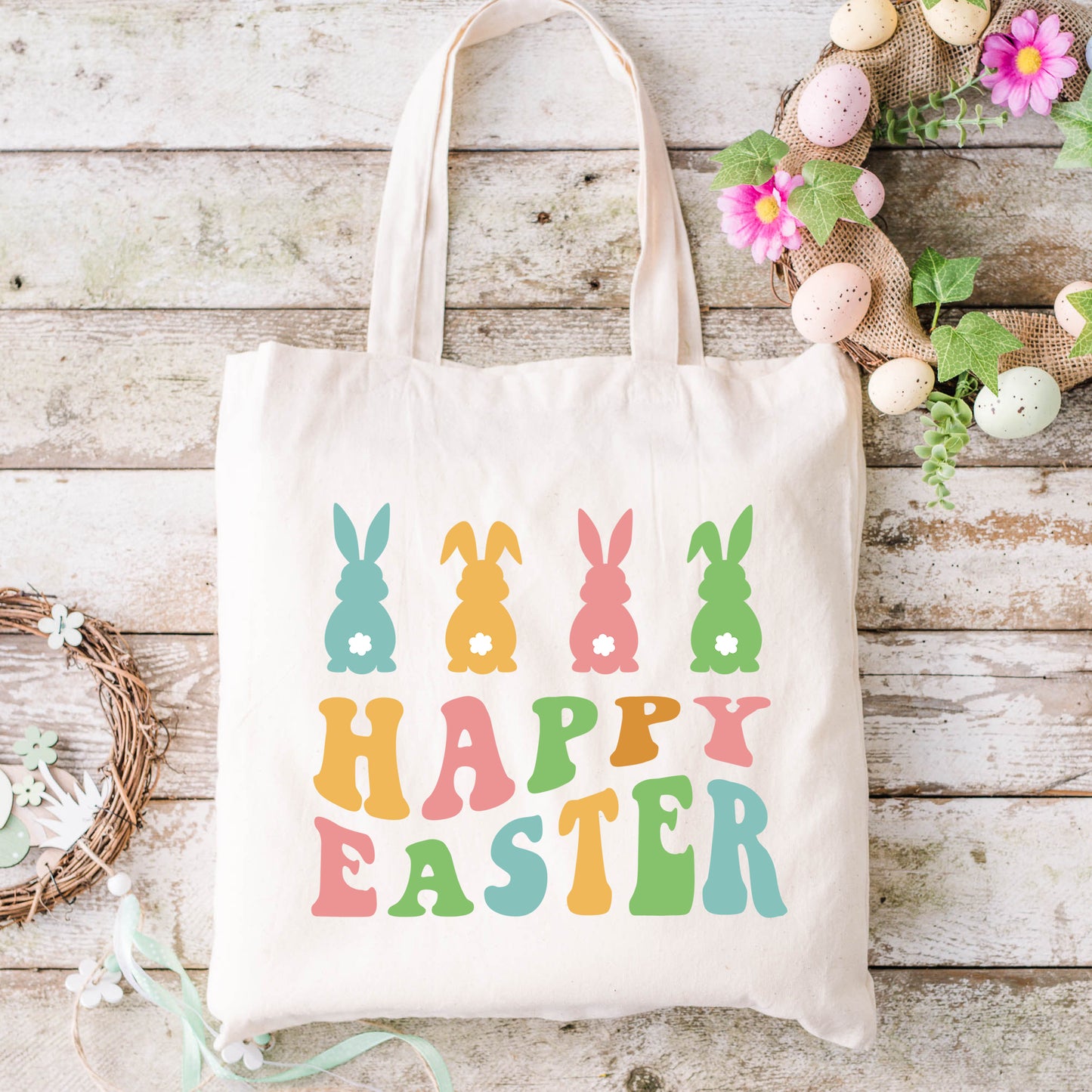 Happy Easter Pastel Bunnies | Tote Bag