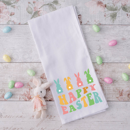 Happy Easter Pastel Bunnies | Tea Towel